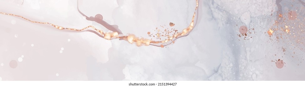 Vector de alta calidad Forma de tinta de alcohol en colores cálidos de coral y oro. Pintura abstracta vectorial. Decoración de bodas. Arte de pintura de coral con elementos brillantes dorados. Flujo líquido delgado.