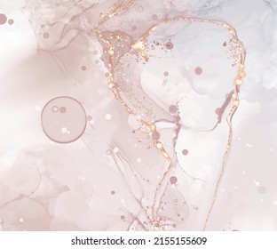 Vector de alta calidad Forma de tinta de alcohol en colores cálidos de coral y oro. Pintura abstracta vectorial. Decoración de bodas. Arte de pintura de coral con elementos brillantes dorados. Flujo líquido delgado.