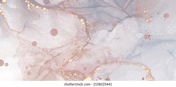 Vector de alta calidad Forma de tinta de alcohol en colores cálidos de coral y oro. Pintura abstracta vectorial. Decoración de bodas. Arte de pintura de coral con elementos brillantes dorados. Flujo líquido delgado.