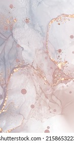 High quality vector Alcohol ink shape in tender coral and gold colors. Vector abstract painting. Wedding decoration. Coral paint art with golden glitter elements. Delicate liquid flow.