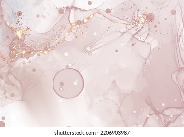Vector de alta calidad Forma de tinta de alcohol en colores cálidos de coral y oro. Pintura abstracta vectorial. Decoración de bodas. Arte de pintura de coral con elementos brillantes dorados. Flujo líquido delgado.