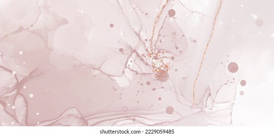Vector de alta calidad Forma de tinta de alcohol en colores cálidos de coral y oro. Pintura abstracta vectorial. Decoración de bodas. Arte de pintura de coral con elementos brillantes dorados. Flujo líquido delgado.