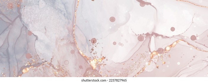 Vector de alta calidad Forma de tinta de alcohol en colores cálidos de coral y oro. Pintura abstracta vectorial. Decoración de bodas. Arte de pintura de coral con elementos brillantes dorados. Flujo líquido delgado.