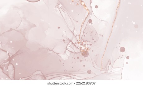 Vector de alta calidad Forma de tinta de alcohol en colores cálidos de coral y oro. Pintura abstracta vectorial. Decoración de bodas. Arte de pintura de coral con elementos brillantes dorados. Flujo líquido delgado.
