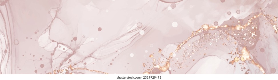 Vector de alta calidad Forma de tinta de alcohol en colores cálidos de coral y oro. Pintura abstracta vectorial. Decoración de bodas. Arte de pintura de coral con elementos brillantes dorados. Flujo líquido delgado.