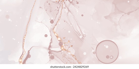 Vector de alta calidad Forma de tinta de alcohol en colores tiernos de coral y oro. Pintura abstracta vectorial. Decoración de boda. Pintura de coral con elementos de brillo dorado. Delicado flujo de líquido.