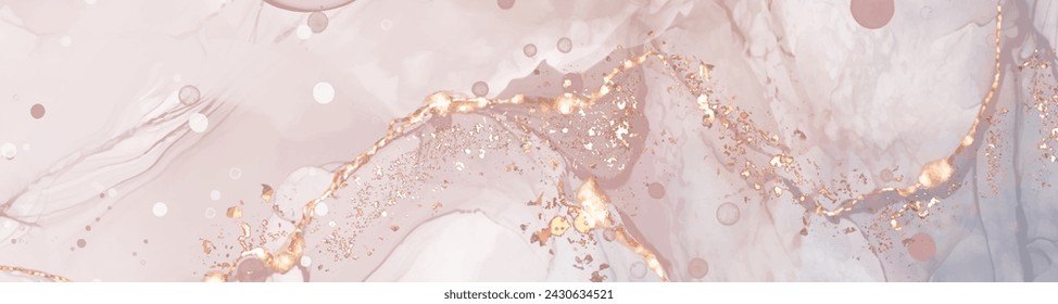 Vector de alta calidad Forma de tinta de alcohol en colores tiernos de coral y oro. Pintura abstracta vectorial. Decoración de boda. Pintura de coral con elementos de brillo dorado. Delicado flujo de líquido.