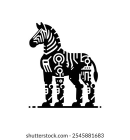 High Quality Vector Art of a Robotic Zebra with Futuristic and Cyberpunk Style Elements