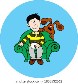 High quality vector of boy familiar with his dog
