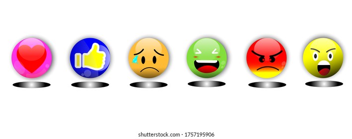 high quality vector  cartoon bubble emoticons comment social media  chat comment reactions, icon template face tear, smile, sad, love, like, Lol, laughter emoji character message
