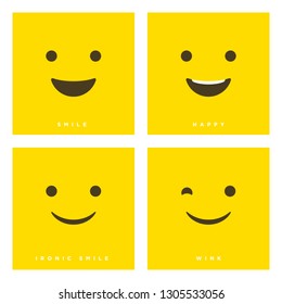 High quality vector cartoon set with smile, happy, ironic and wink emoticons with Flat Design Style, social media reactions - Vector EPS10