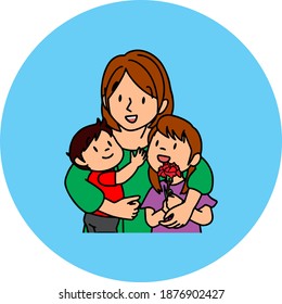 High quality vector of children who are very happy when hugged by their mother