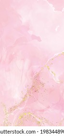 Diseño vectorial de alta calidad. Forma de tinta alcohólica en colores rosa y dorado. Pintura abstracta vectorial. Elemento de decoración de bodas. Arte de pintura rosa con elementos brillantes dorados.