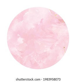 High quality vector design. Alcohol ink shape in pink and gold colors. Vector abstract painting. Wedding decoration element. Pink paint art with golden glitter elements.