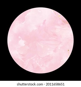 High quality vector design. Alcohol ink shape in pink and gold colors. Vector abstract painting. Wedding decoration element. Pink paint art with golden glitter elements.