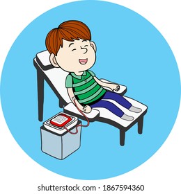 High quality vector happy boy donating his blood.