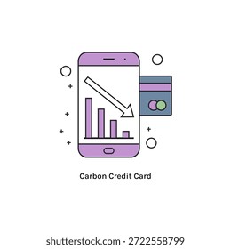 Vector Tarjeta de crédito de carbono de alta calidad para objetivos de cero emisiones netas, compensación de emisiones, tecnología verde y soluciones para el cambio climático. Perfecto para informes corporativos de ESG y marca ecológica