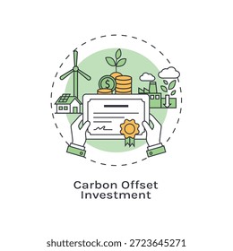 La inversión en compensaciones de carbono de alta calidad en objetivos de cero emisiones netas, compensaciones de Vector, tecnología verde y soluciones para el cambio climático. Perfecto para informes corporativos de ESG y marca ecológica