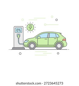 Coche eléctrico de alta calidad con Vector en objetivos de cero emisiones netas, compensación de emisiones, tecnología verde y soluciones para el cambio climático. Perfecto para informes corporativos de ESG y marca ecológica