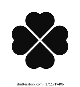 High quality vector icon illustration of a black flat style irish quatrefoil clover with four heart shaped petals isolated on white background