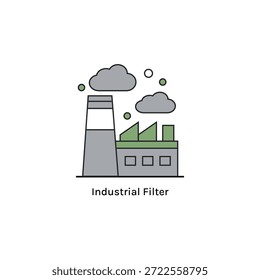 Icono de Vector de alta calidad Filtrar industrial en objetivos de cero emisiones netas, compensación de emisiones, tecnología verde y soluciones de cambio climático. Perfecto para informes corporativos de ESG y marca ecológica