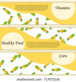 High quality vector illustration of corn banner. symbol for sauce product label or grocery store, shop and farm market design. Vector square label. Fully adjustable & scalable. Organic collection