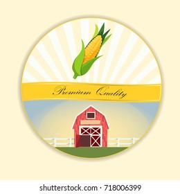 High quality vector illustration of corn label. symbol for sauce product label or grocery store, shop and farm market design. Vector round label. Fully adjustable & scalable. Organic collection
