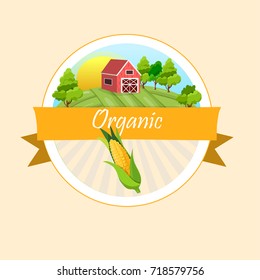 High quality vector illustration of corn label. symbol for sauce product label or grocery store, shop and farm market design. Vector round label. Fully adjustable & scalable. Organic collection