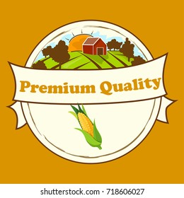 High quality vector illustration of corn label. symbol for sauce product label or grocery store, shop and farm market design. Vector round label. Fully adjustable and scalable. Organic collection