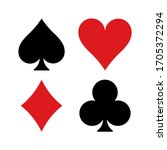 High quality vector illustration of the four Poker playing cards suits symbols - Spades Hearts Diamonds and Clubs icons isolated on white background