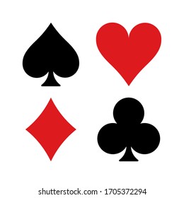 Высококачественная векторная иллюстрация четырех символов костюмов игральных карт в покер - иконки Spades Hearts Diamonds and Clubs, изолированные на белом фоне