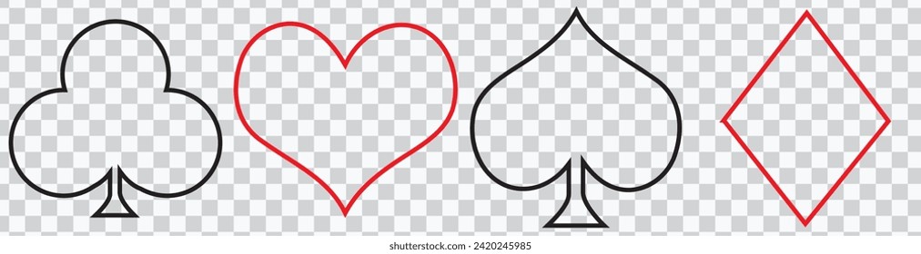 High quality vector illustration of the four Poker playing cards suits symbols - Spades Hearts Diamonds and Clubs icons isolated on white background