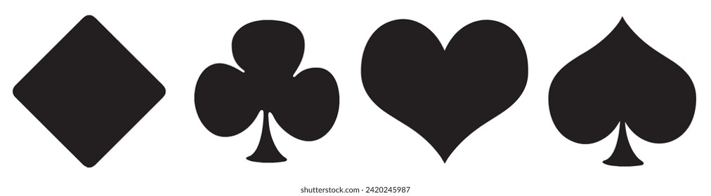 High quality vector illustration of the four Poker playing cards suits symbols - Spades Hearts Diamonds and Clubs icons isolated on white background