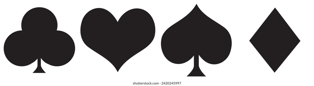 Hochwertige Vektorgrafik der vier Poker-Spielkarten passt zu Symbolen - Spades Hearts Diamonds und Clubs Symbole einzeln auf weißem Hintergrund