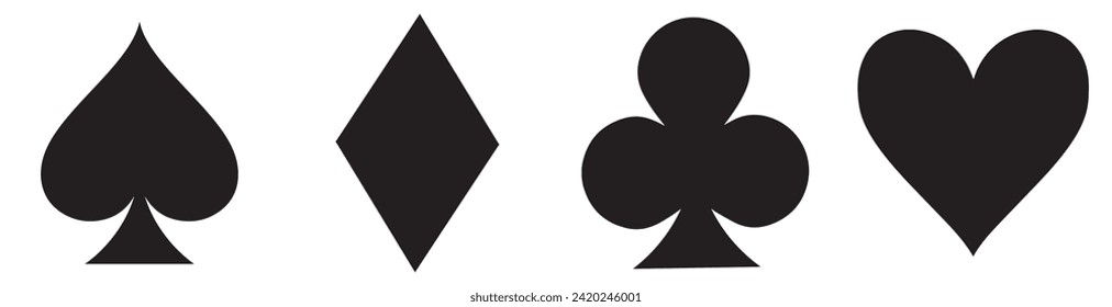 High quality vector illustration of the four Poker playing cards suits symbols - Spades Hearts Diamonds and Clubs icons isolated on white background