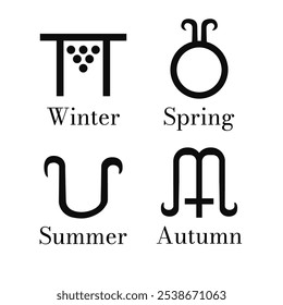 High quality vector illustration of the four Seasons magical ancient symbols - Winter Spring Summer and Autumn icons isolated on white background