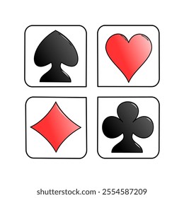 High quality vector illustration of the four Poker playing cards suits symbols - Spades Hearts Diamonds and Clubs icons isolated on white background