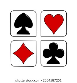 High quality vector illustration of the four Poker playing cards suits symbols - Spades Hearts Diamonds and Clubs icons isolated on white background