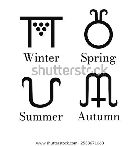 High quality vector illustration of the four Seasons magical ancient symbols - Winter Spring Summer and Autumn icons isolated on white background