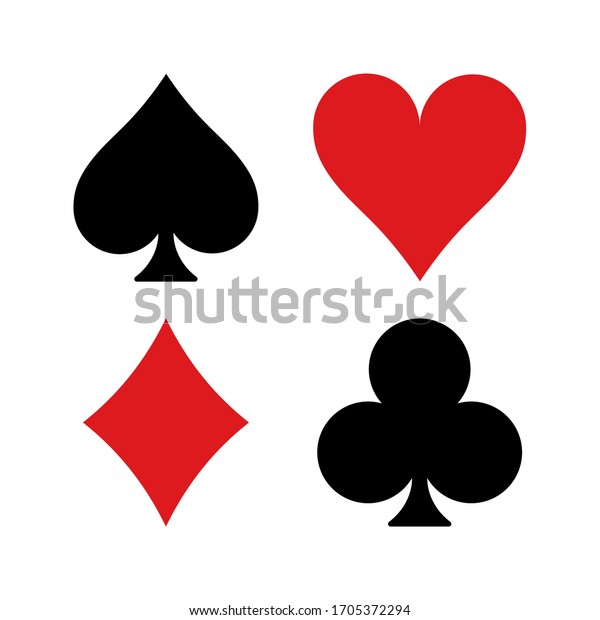 High quality vector illustration of the four\
Poker playing cards suits symbols - Spades Hearts Diamonds and\
Clubs icons isolated on white\
background
