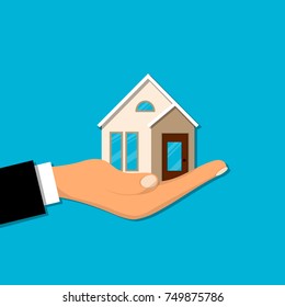 High quality vector illustration of house or home on hand. Construction or mortgage design