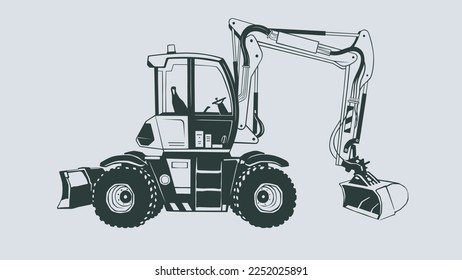 ilustración vectorial de alta calidad de una miniexcavadora
