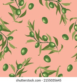 High quality vector illustration. Pattern with branches of olives. Pattern with leaves.