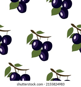 High quality vector illustration.
Pattern with plums.
Plums on a branch with leaves.