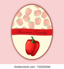 High quality vector illustration of Pepper or paprika label. symbol for sauce product label or grocery store, shop and farm market design. Vector round label. Organic collection