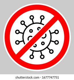 Ilustración vectorial de alta calidad del signo de cuarentena - Icono del virus Corona dentro del signo rojo de prohibición
