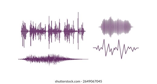 Ilustração vetorial de alta qualidade de ondas de som e barras de equalizador de forma de onda de áudio. Design abstrato de pulso, frequência e ritmo em fundo branco