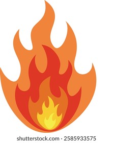 High quality vector illustration of a stylized fire flame with smooth, curved edges in a flat and minimalist design.