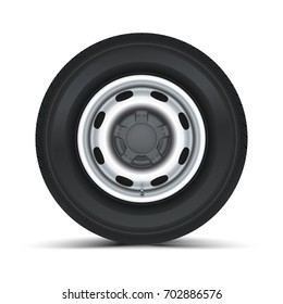 High quality vector illustration of typical truck fore wheel, isolated on white background. Tyre for game.