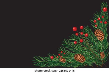 Hochwertiges Vektorbild. Weihnachtskarte mit Tannen und Tannenbaum. Weihnachtseinladung.